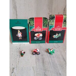 Hallmark miniature Santa bike airplane variety‎ ornament Xmas set